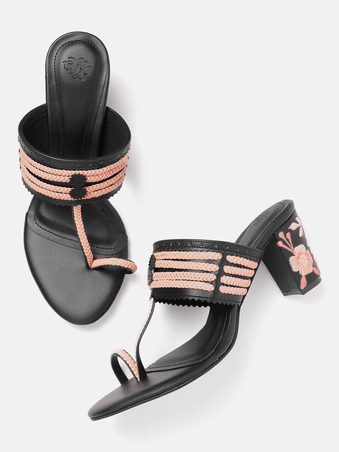 House of Pataudi  Open Toe Woven Design Block Heels