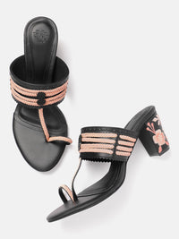 House of Pataudi  Open Toe Woven Design Block Heels