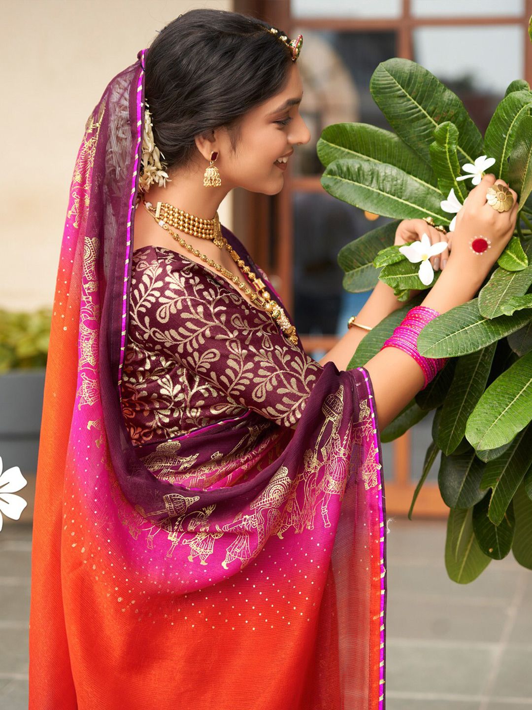 Saree mall Ethnic Motifs Zari Poly Chiffon Sarees