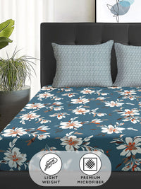 Story@home Teal Blue & Grey Floral 180 TC Queen Bedsheet With 2 Pillow Covers