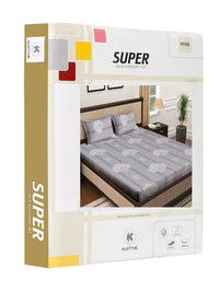 KLOTTHE Grey Printed Pure Cotton 400 TC Fitted Double King Bedsheet With 2 Pillow Covers