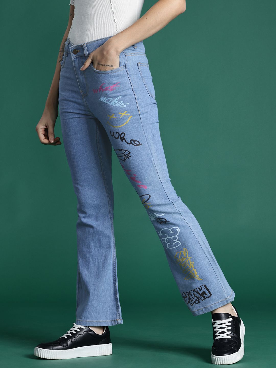 DressBerry Women Graphic Printed Bootcut Fit Stretchable Jeans