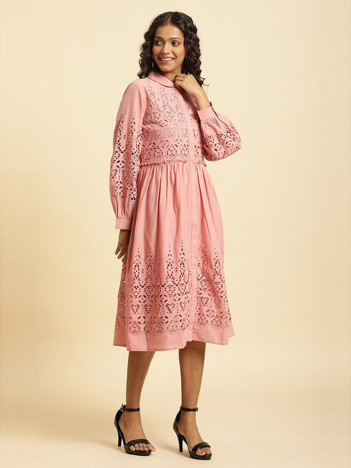 W Self Design Cotton A Line Dress