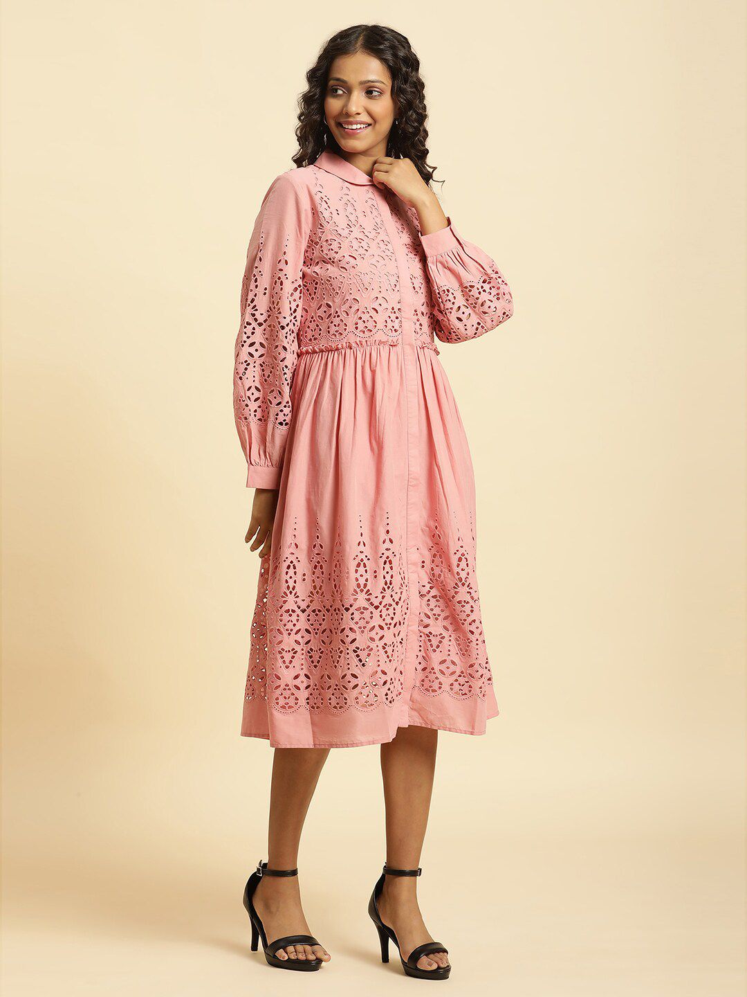 W Self Design Cotton A Line Dress