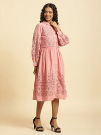 W Self Design Cotton A Line Dress