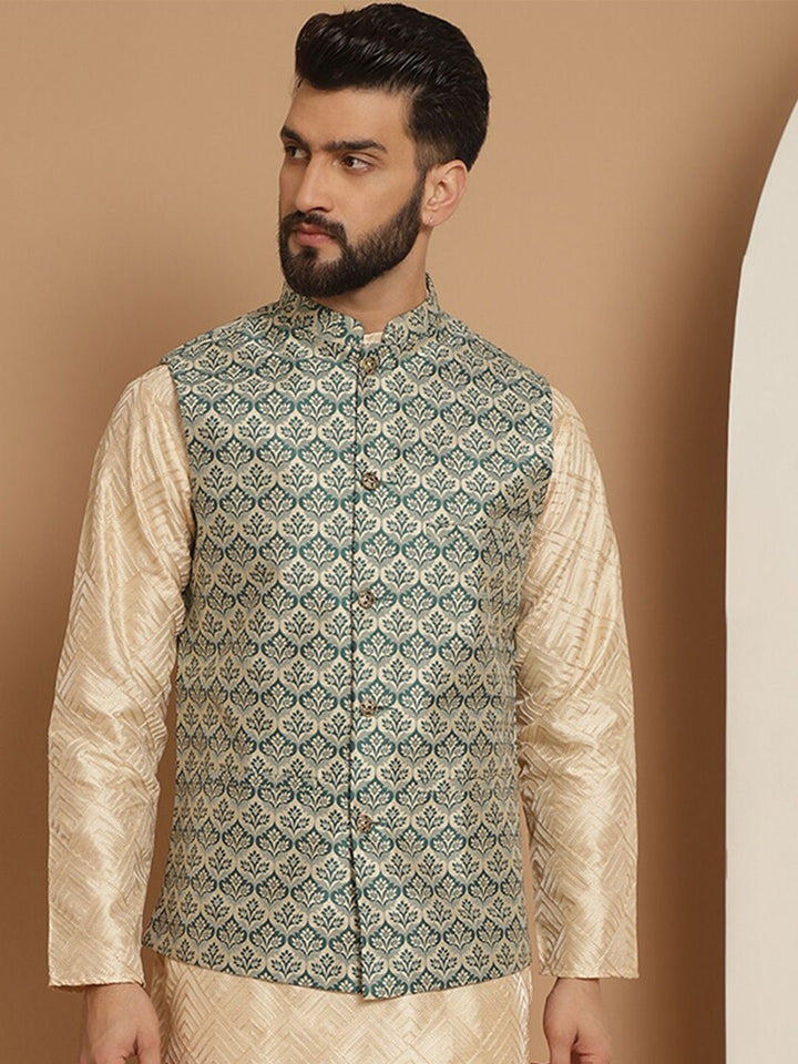 Jaket Nehru Kolar Mandarin Rekaan Tenun Hijau Anouk