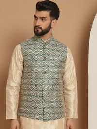 Jaket Nehru Kolar Mandarin Rekaan Tenun Hijau Anouk