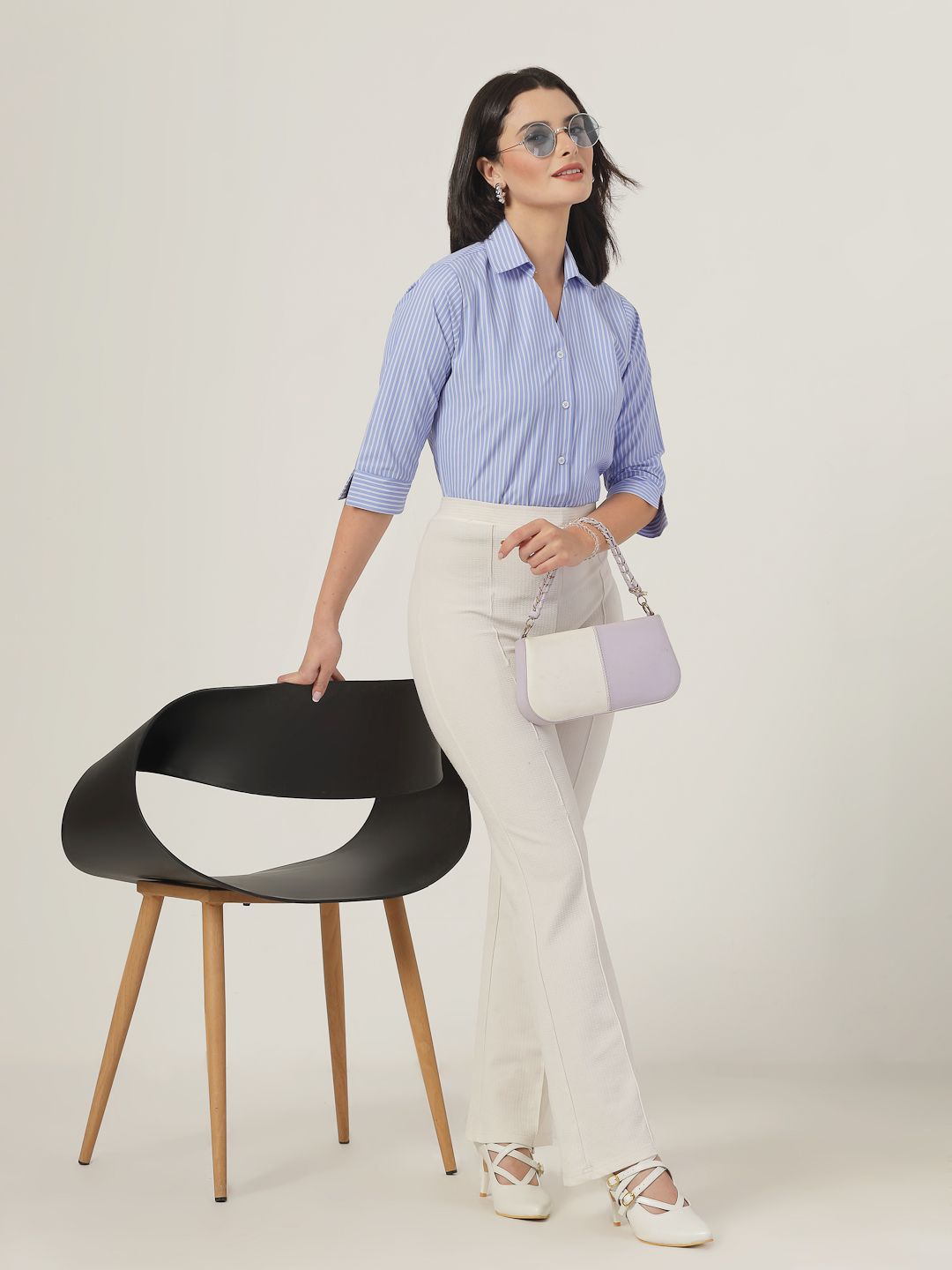 Style Quotient Women Smart Spread Collar Vertical Striped Formal Shirt
