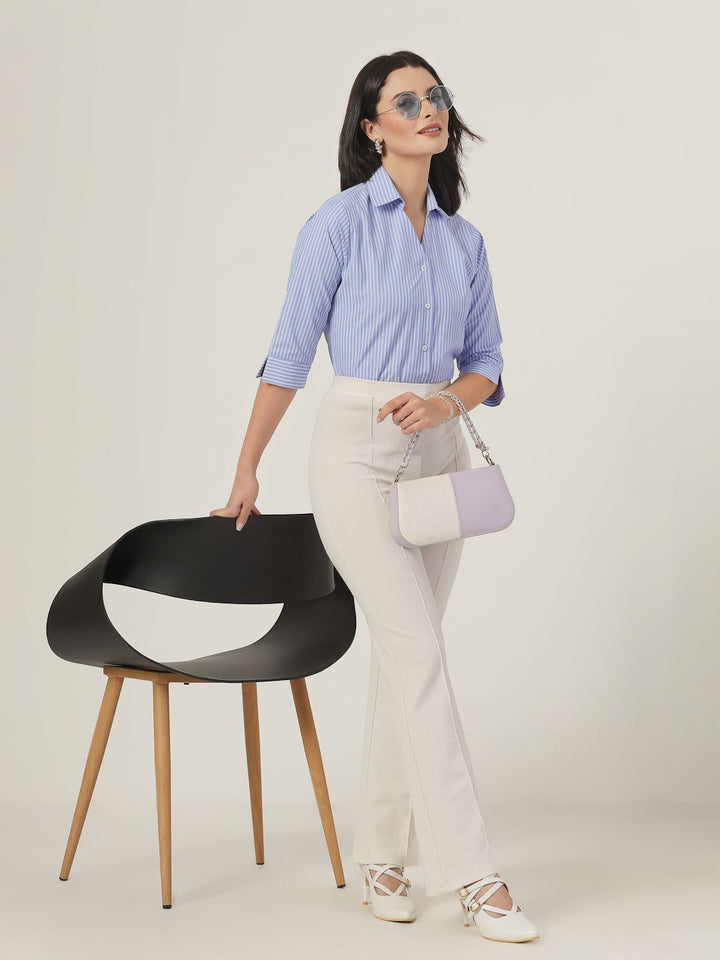 Style Quotient Women Smart Spread Collar Vertical Striped Formal Shirt
