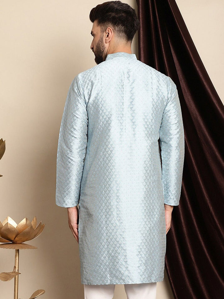 Anouk Blue Ethnic Motif Tenunan Kurta Lurus Kapas Sutera