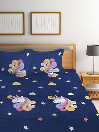 Myntra Elegant Homes Biru Watak Kartun Polycotton 300 TC Dilengkapi Cadar King Halus dengan 2 Sarung Bantal-106 x 106 inci