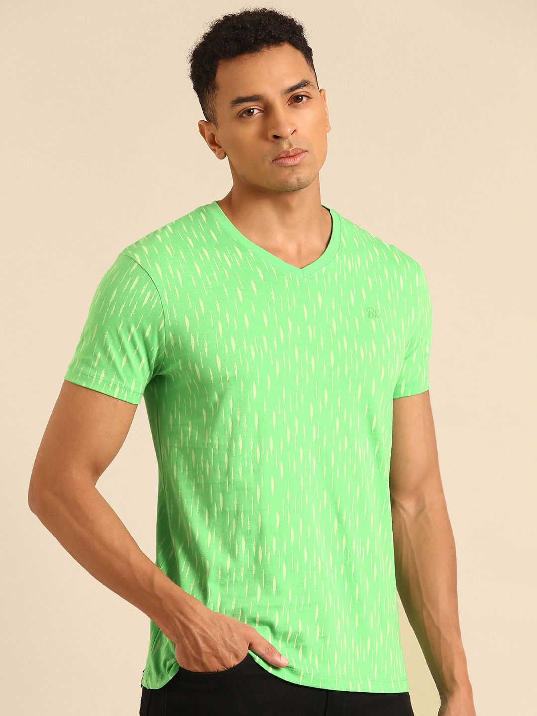 Being Human Pure Cotton Abstract Printed V-Neck T-shirt