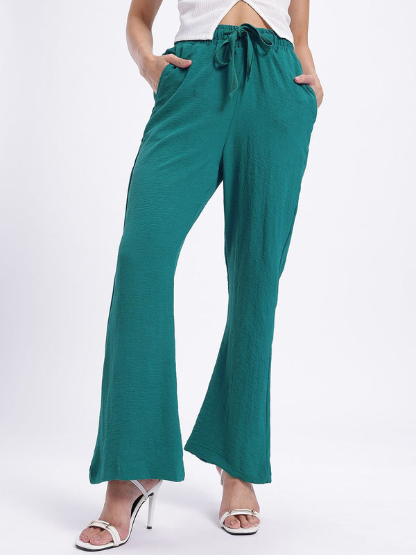 DressBerry Women Mid-Rise Crinkled Effect Flared Fit Trousers
