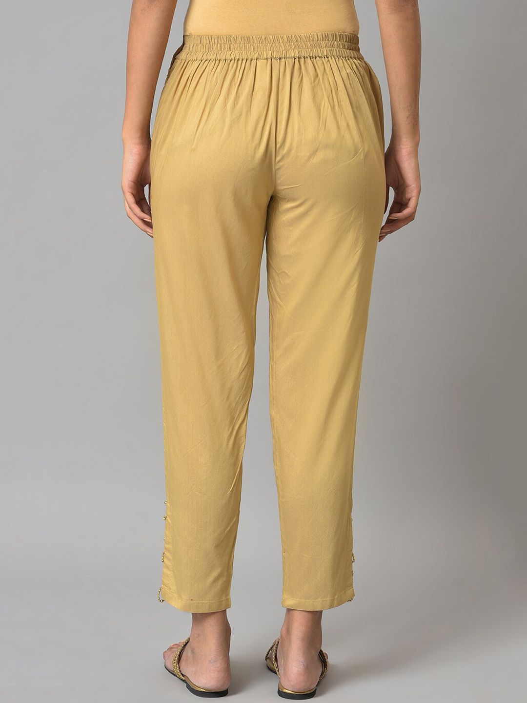 W Women Gold-Toned Slim Fit Solid Trousers
