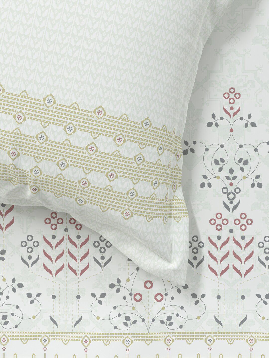 MYTRIDENT Jamdani Green Sanskriti Flat 144TC King Cotton Bedsheet Set