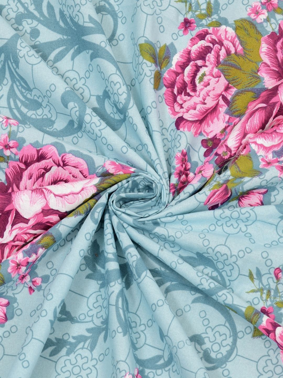 BOMBAY DYEING Dream Lover Teal Floral Printed Cotton 104TC Queen Bedsheet Set 2.54 x 2.24m