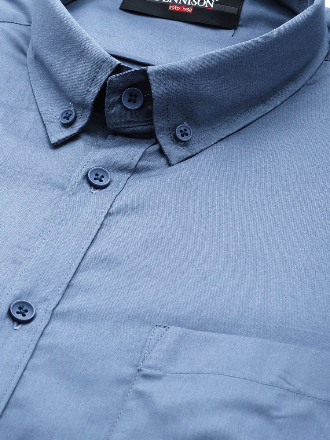 DENNISON Men Blue Smart Slim Fit Pure Cotton Opaque Formal Shirt