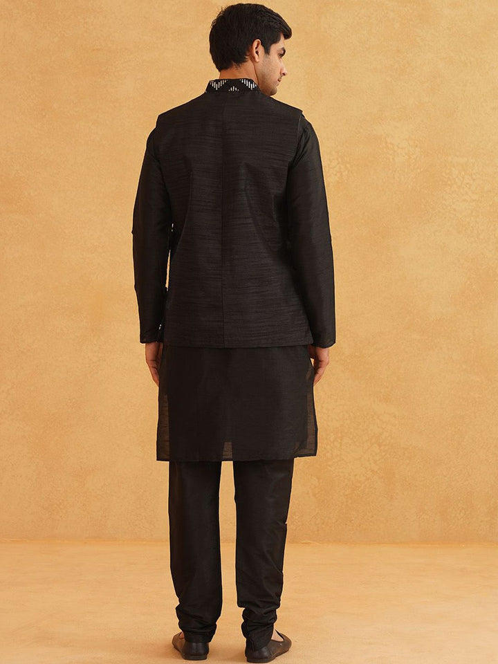 SOJANYA Band Collar Long Sleeves Regular Kurta With Churidar With Nehru Jacket
