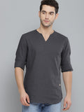 DENNISON Men Charcoal Grey Solid Comfort Fit Straight Kurta