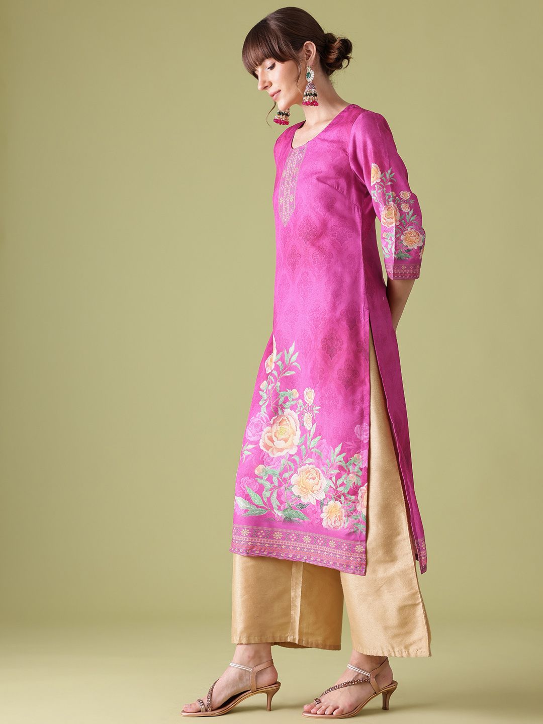 Anouk Floral Print Straight Kurta