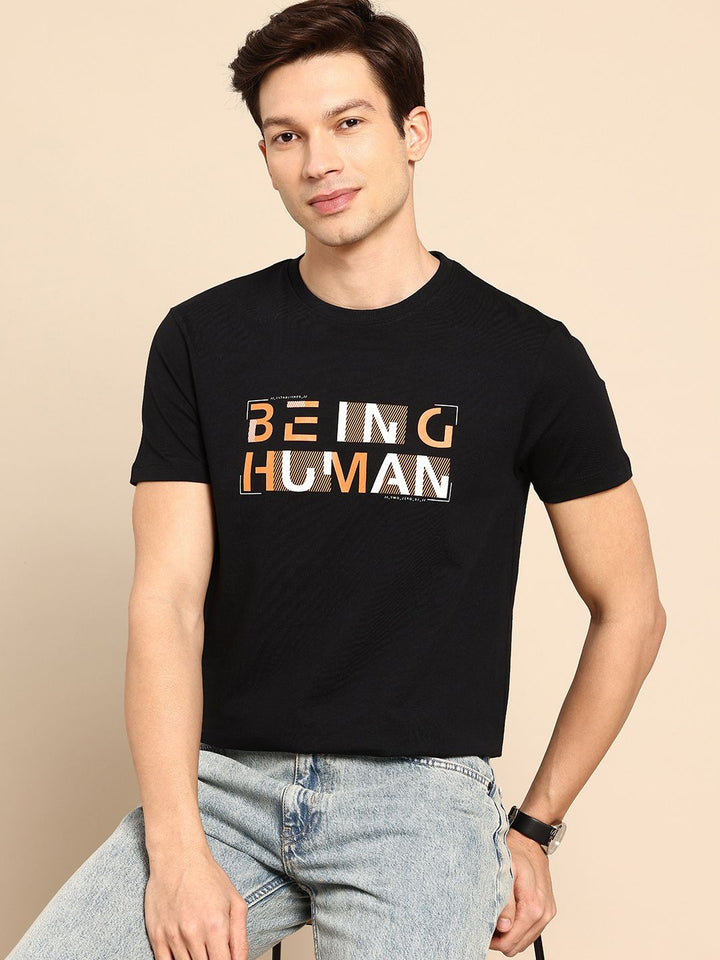 Being Human Brand Logo Printed Pure Cotton Slim Fit T-shirt