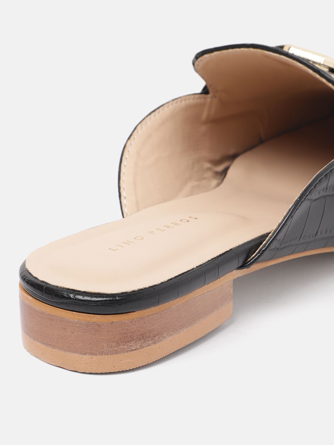 Lino Perros Women Croc Textured Mules With Metallic Detail