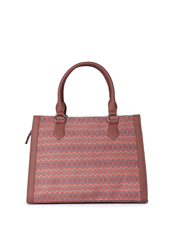 ZOUK Geometric Printed Structured Jute Handheld Bag