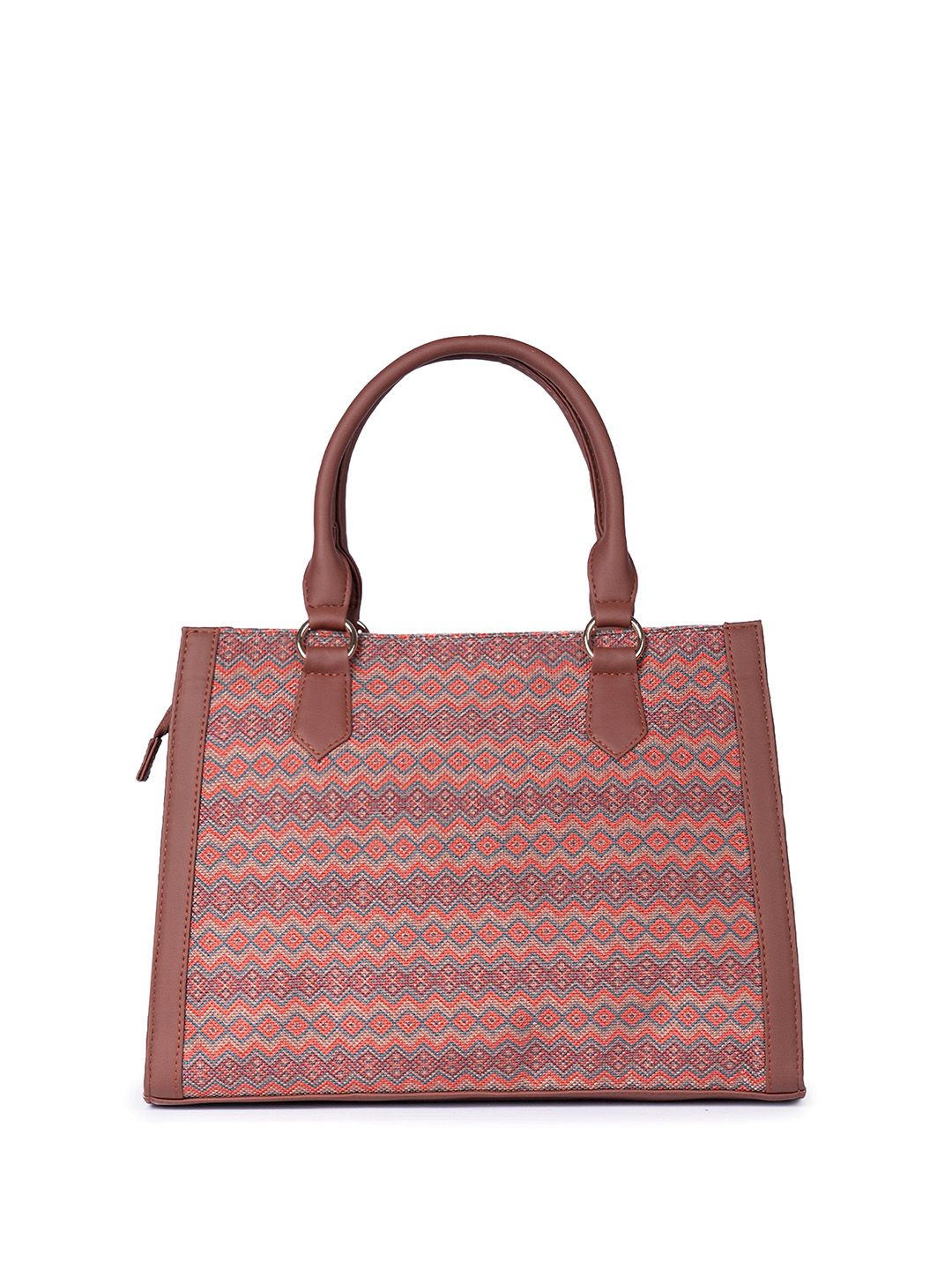 ZOUK Geometric Printed Structured Jute Handheld Bag