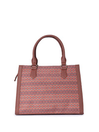 ZOUK Geometric Printed Structured Jute Handheld Bag