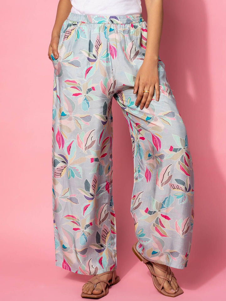 Libas Floral Printed Longline A-Line Shirt & Palazzo Set