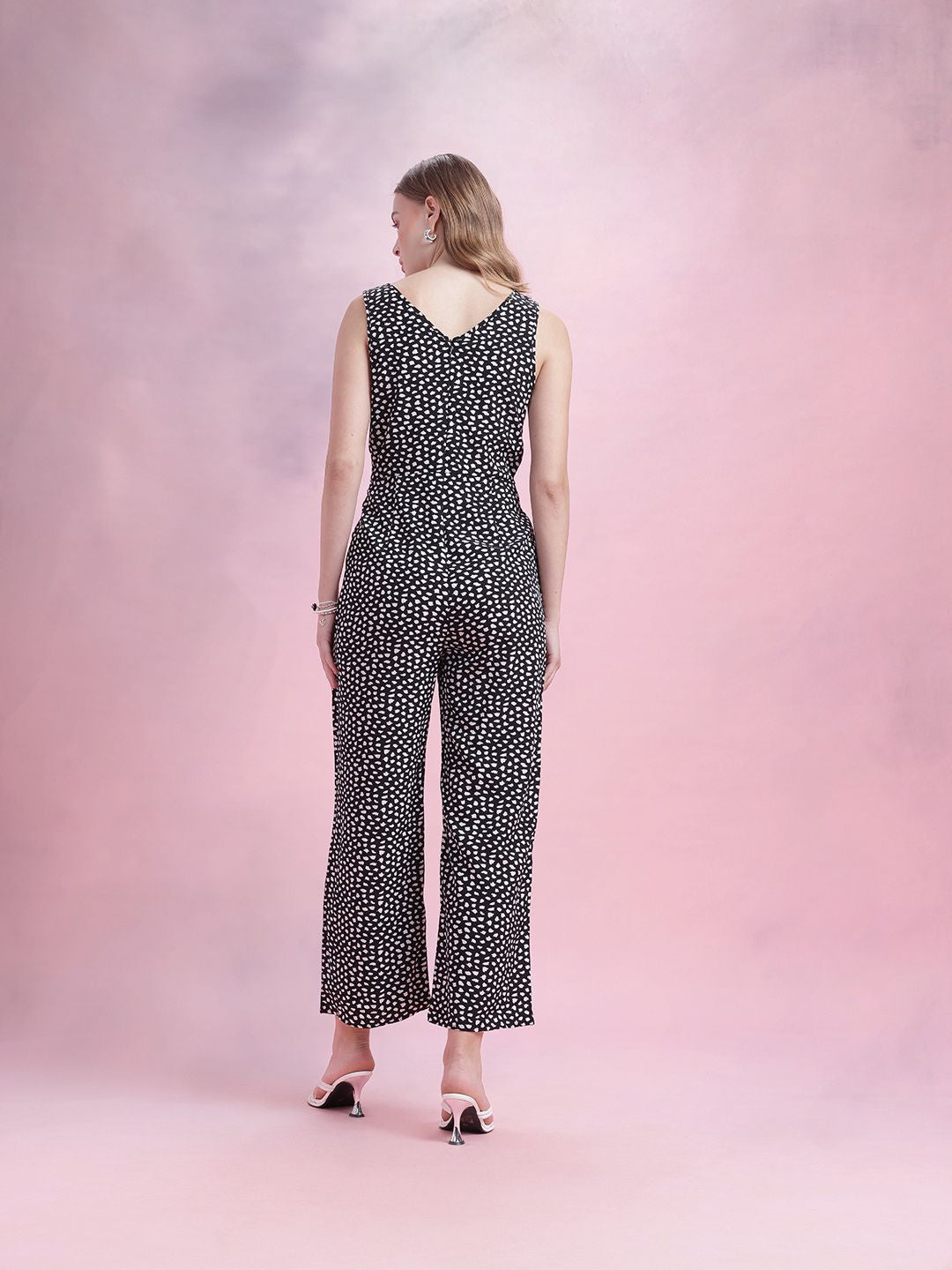DressBerry Abstract Printed Basic Monochrome Jumpsuit