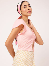 DressBerry Fairycore Smocked Front-Slit Crop Top