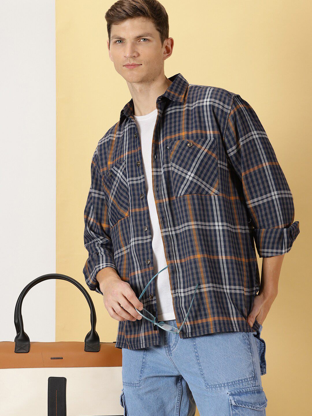 Thomas Scott Smart Tartan Checks Opaque Oversized Casual Shirt
