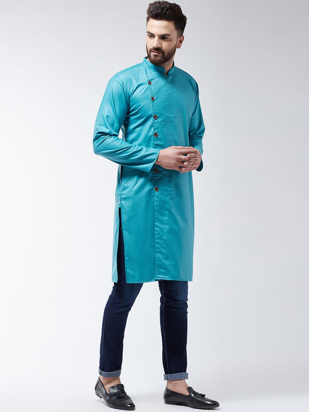 SOJANYA Men Blue Solid Straight Kurta