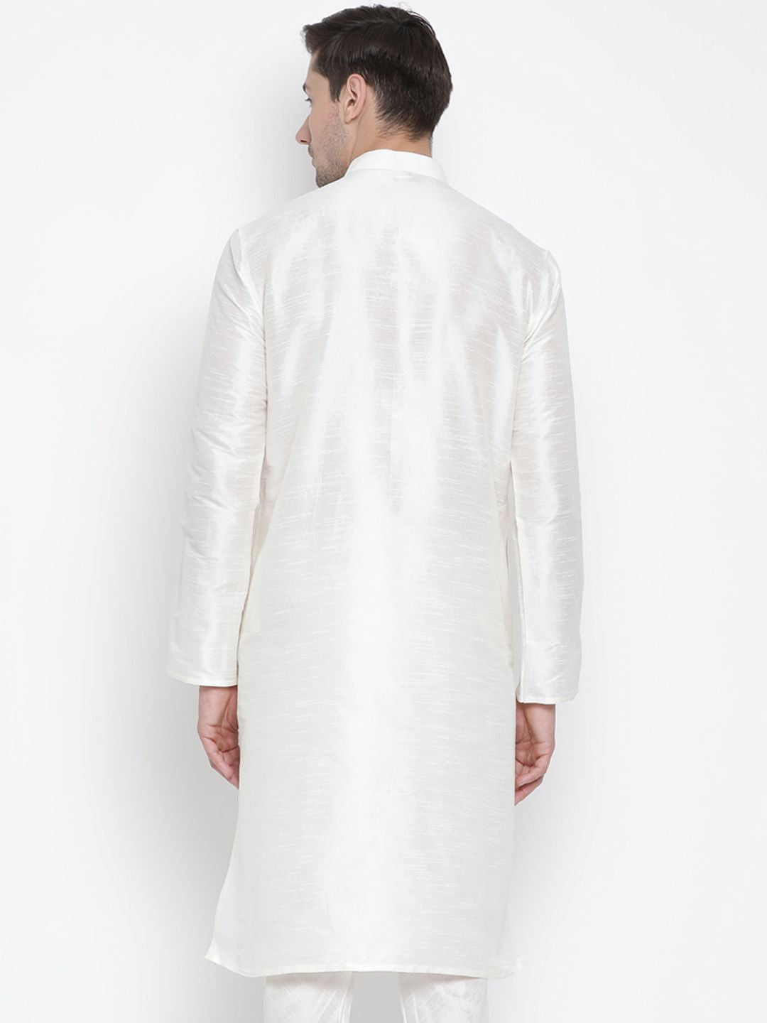 VASTRAMAY Men Cream-Coloured Solid Straight Kurta