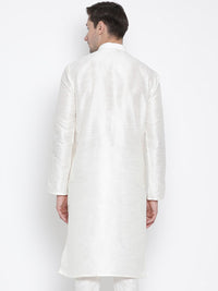 VASTRAMAY Men Cream-Coloured Solid Straight Kurta