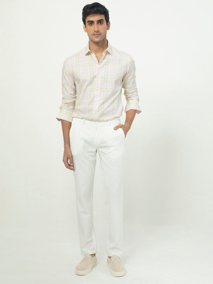 RARE RABBIT Men Tarkin Pink Slim Fit Windowpane Check Cotton Shirt