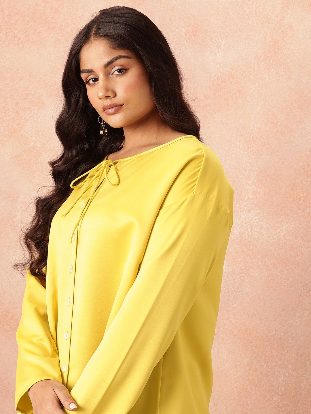 all about you Plus Size Tie-Up Neck Casual Shirt