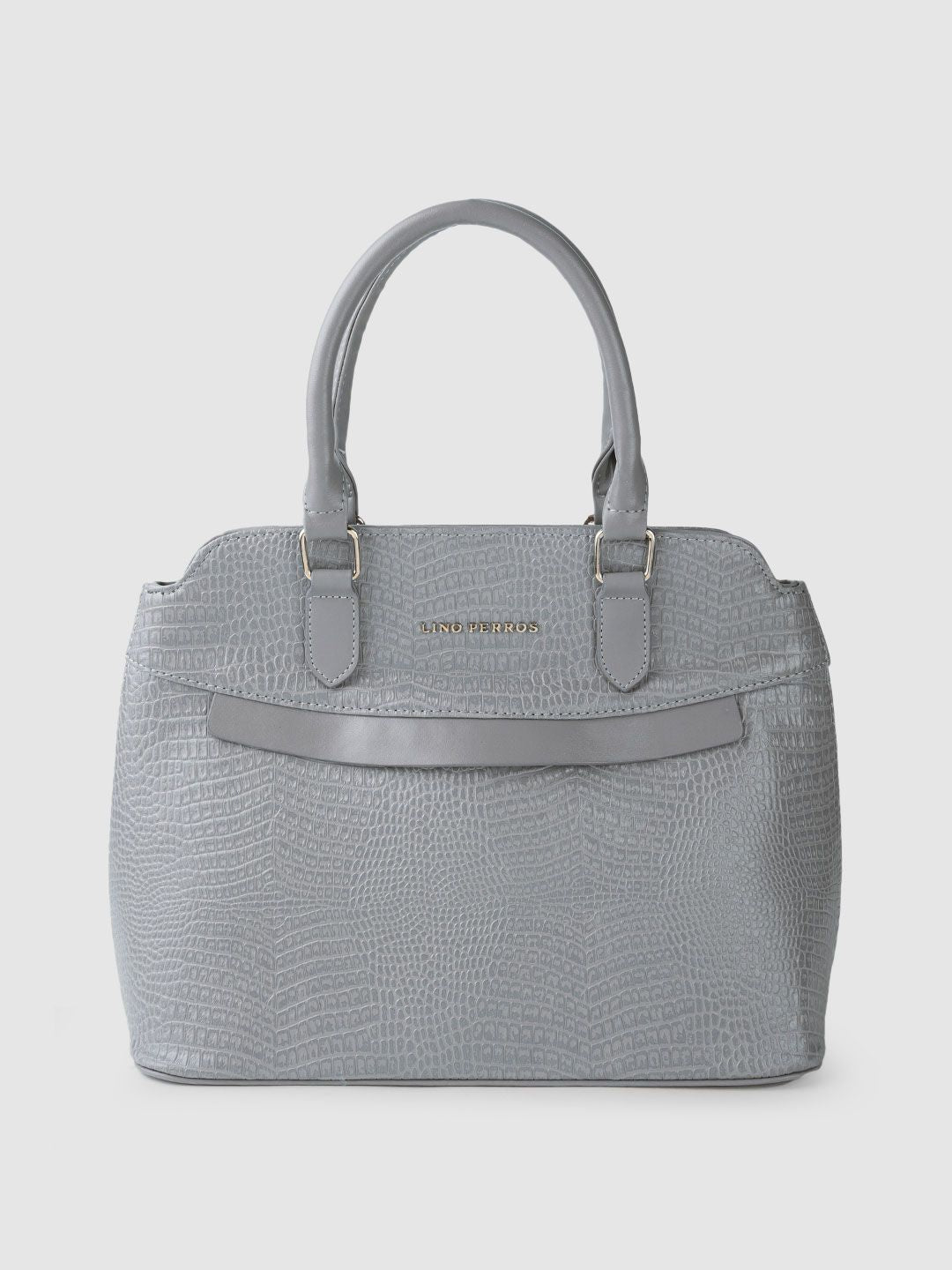 Lino Perros Grey Snakeskin Textured Structured Handheld Bag