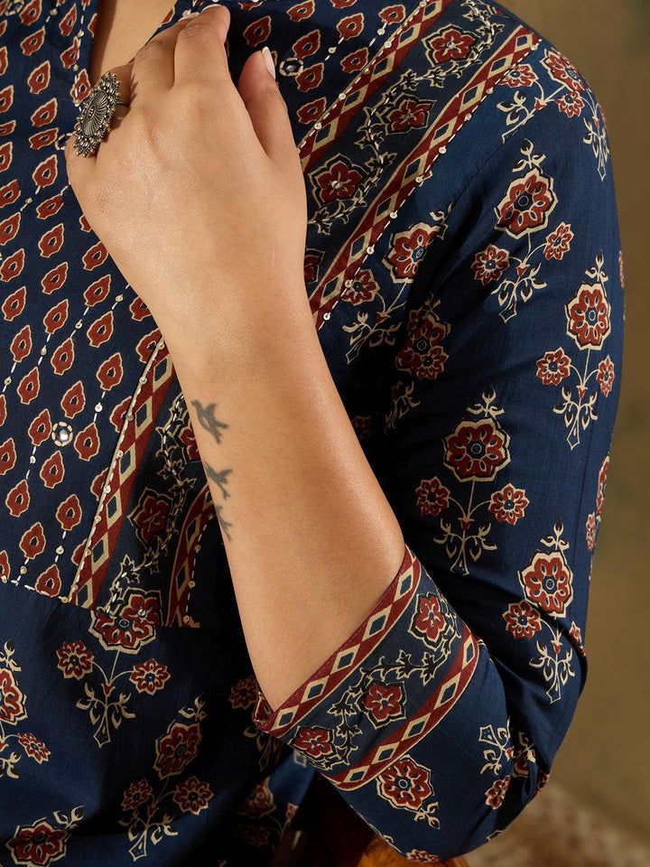 Indo Era Ethnic Motifs Printed Pure Cotton Kurta With Trousers