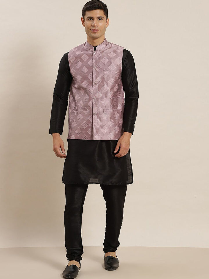 SOJANYA Mandarin Collar Regular Kurta With Churidar & Nehru Jacket