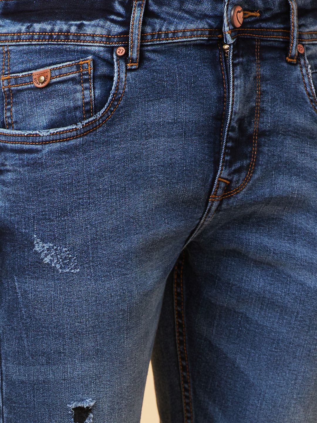 Being Human Men Slim Fit Low Distress Light Fade Jeans