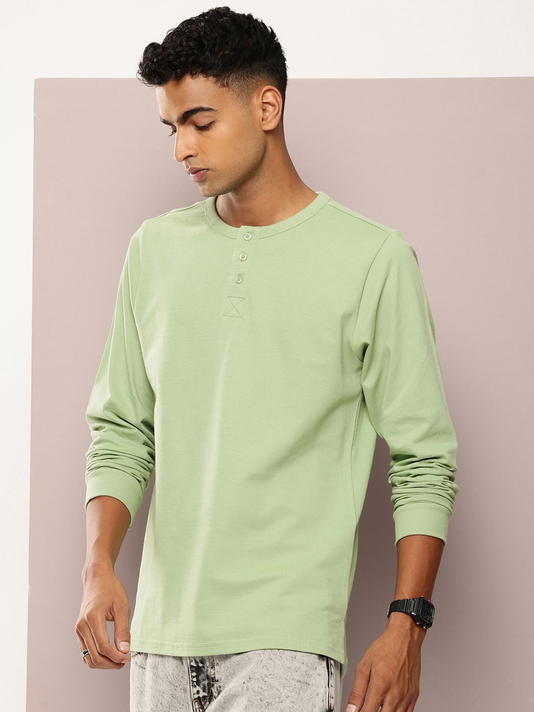 DILLINGER Men Airtex  Henley Neck T-shirt