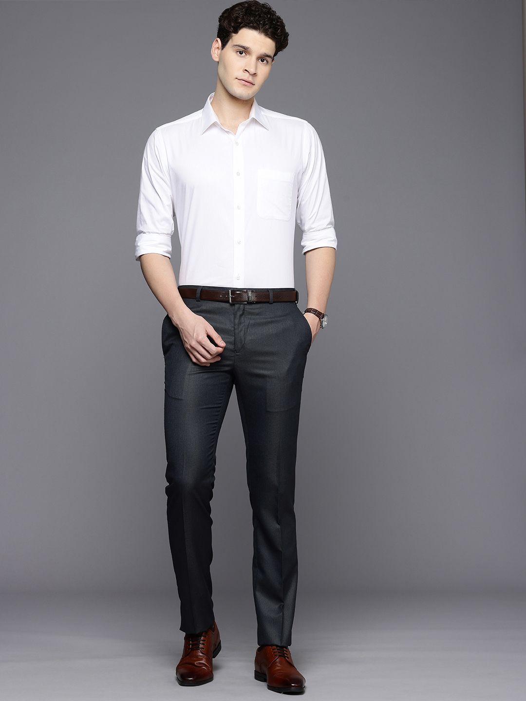 Raymond Men Textured Slim Fit Formal Trousers