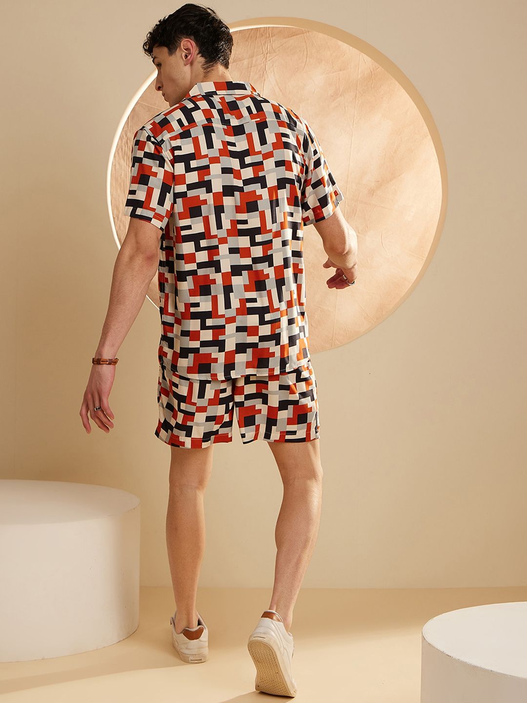 DENNISON The Vacay Mode Geometric Printed Shirt-Collar Shirt With Shorts