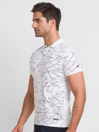 Being Human Men White Printed Polo Collar Cotton T-shirt