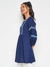 Global Desi Floral Embroidered Tie-Up Neck Tunic