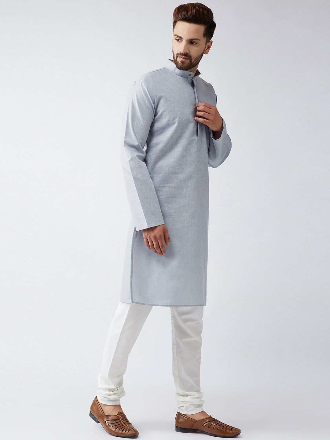 SOJANYA Lelaki Grey Solid Kurta Lurus