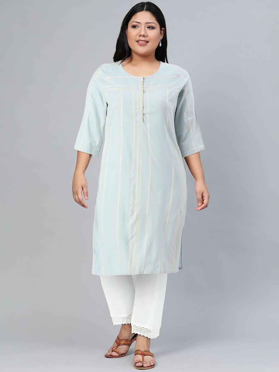 W Women Geometric Print Straight Kurta
