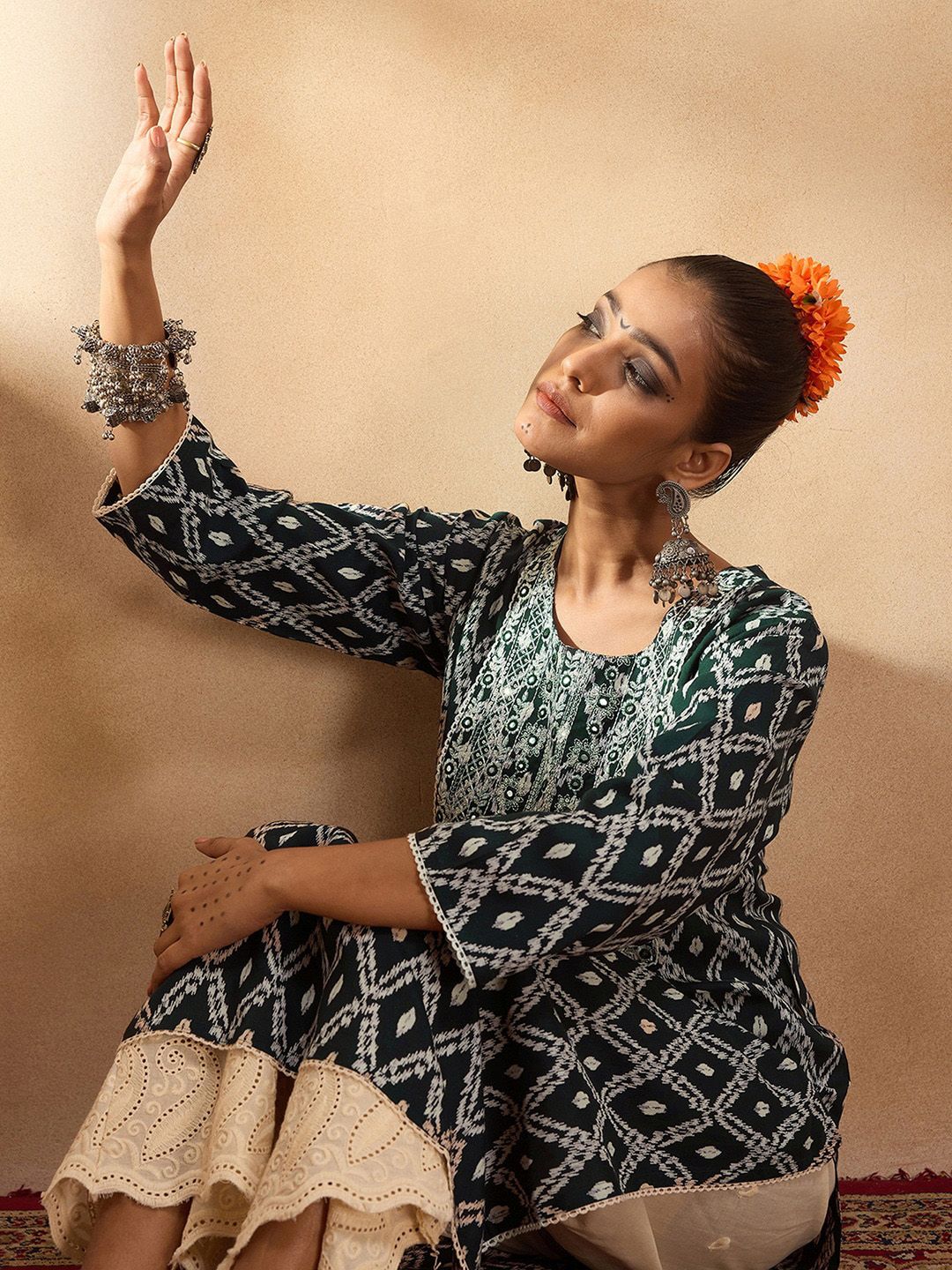 Indo Era Ethnic Motifs Printed Thread Work Kurta